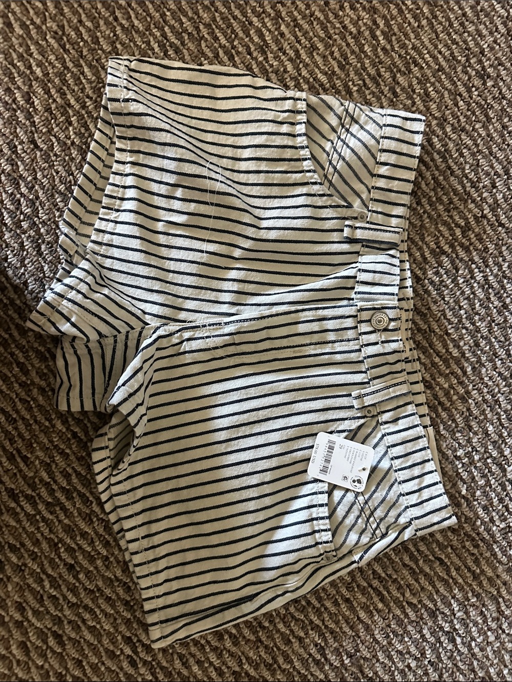 Free People Black & White Striped Cropped Shorts